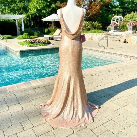 Theia Dresses & Skirts - NWT Theia Gemma Sequin High-Neck Formal Max Dress Rose Gold 0